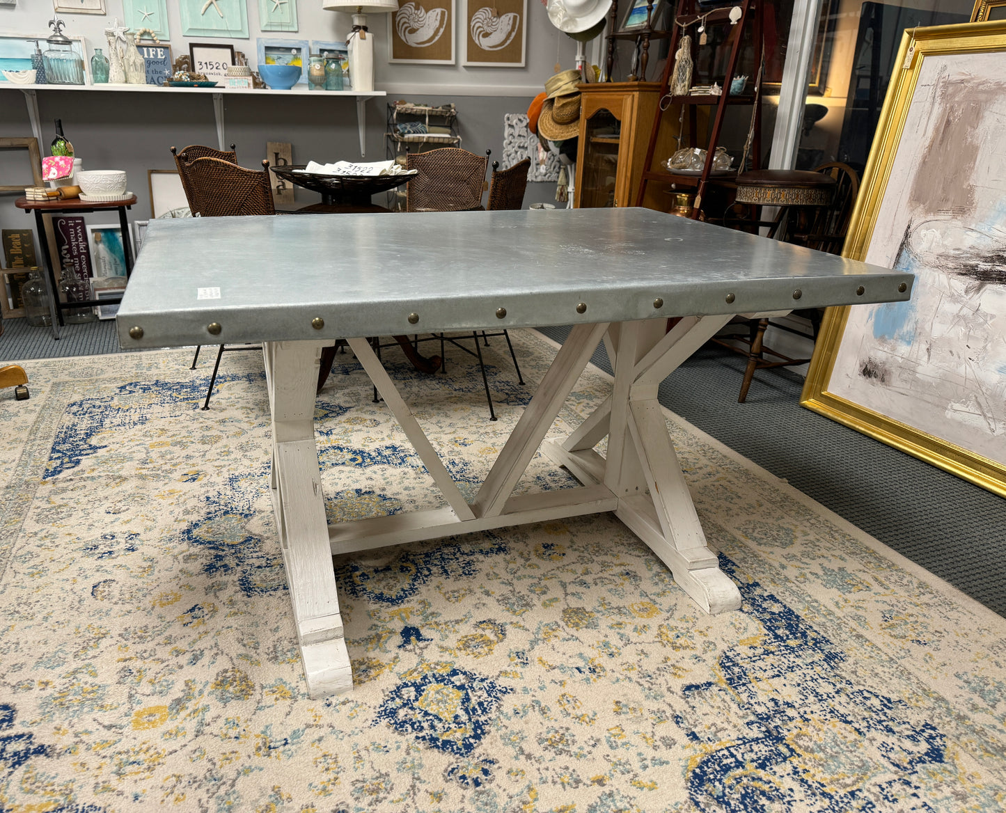 Zinc Top Trestle Table 58 x 41