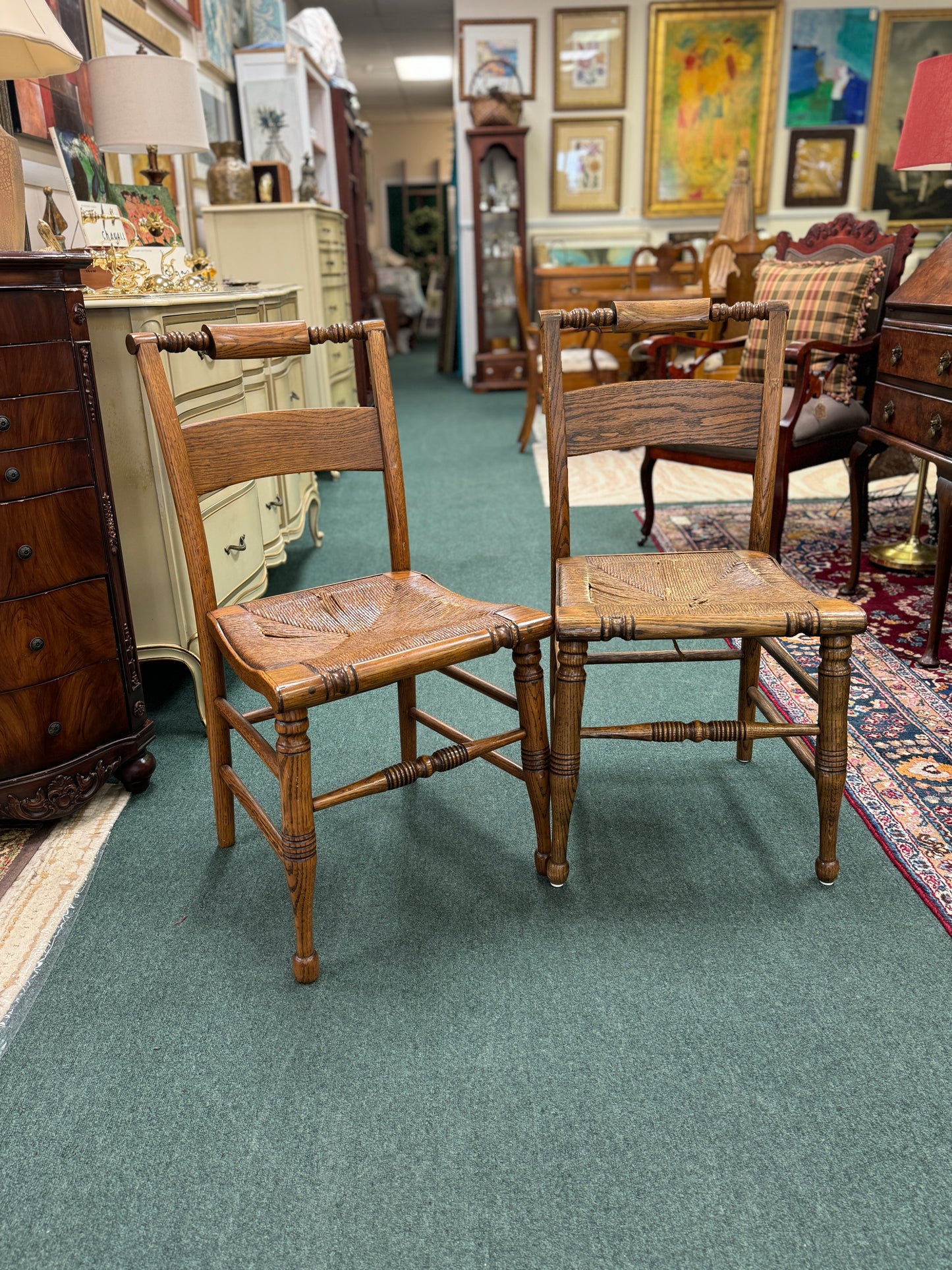 Antique Oak Side Chair-Pair