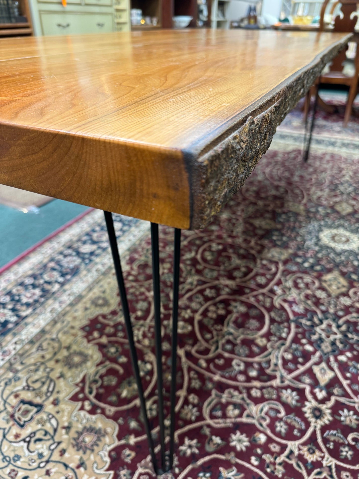 Custom Live Edge Pecan Dining Table Hair Pin Legs