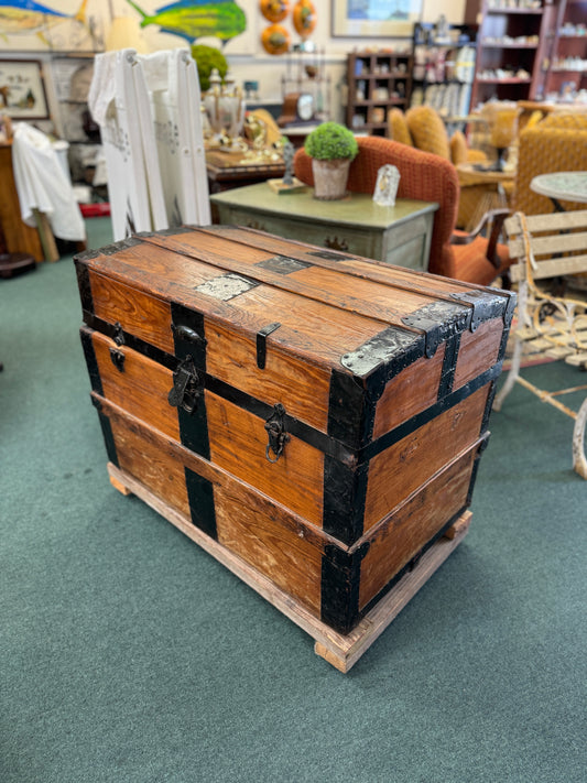 1930’s Steamer Trunk-Beautiful Pine and Hammered metal.