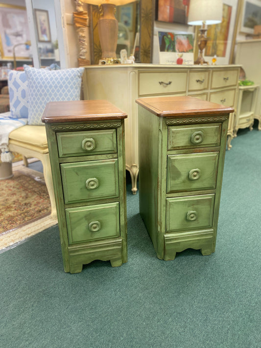 1950’s Oak Bedside Table-Pair Custom Refurbished Milk Painted and Sealed in Wax-Includes Vanity Bench               (3 piece set) $275