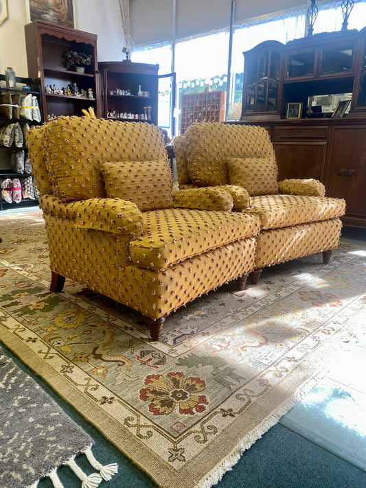 Gorgeous Mustard Chenille Upholstered Arm Chairs