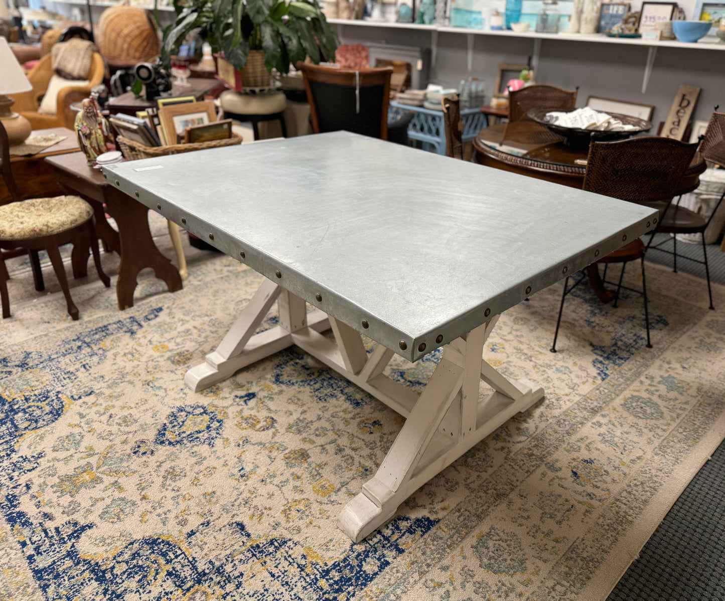 Zinc Top Trestle Table 58 x 41