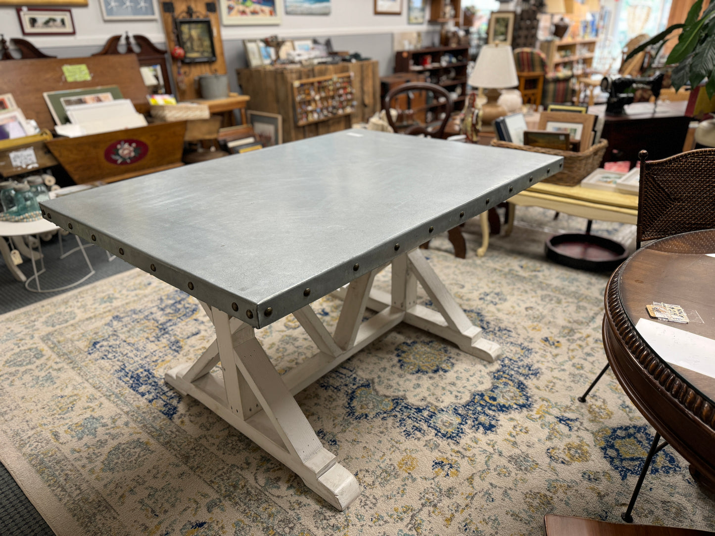 Zinc Top Trestle Table 58 x 41