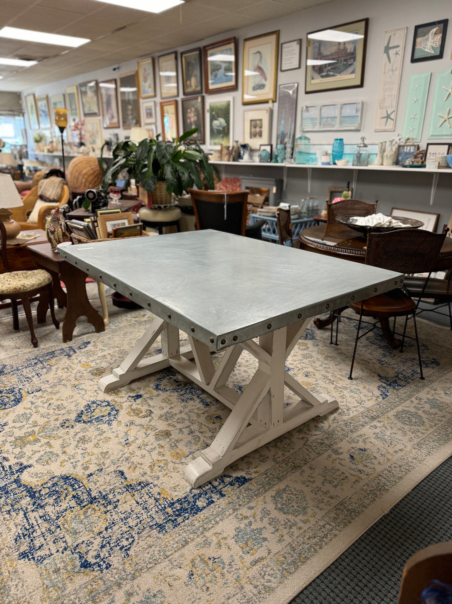 Zinc Top Trestle Table 58 x 41