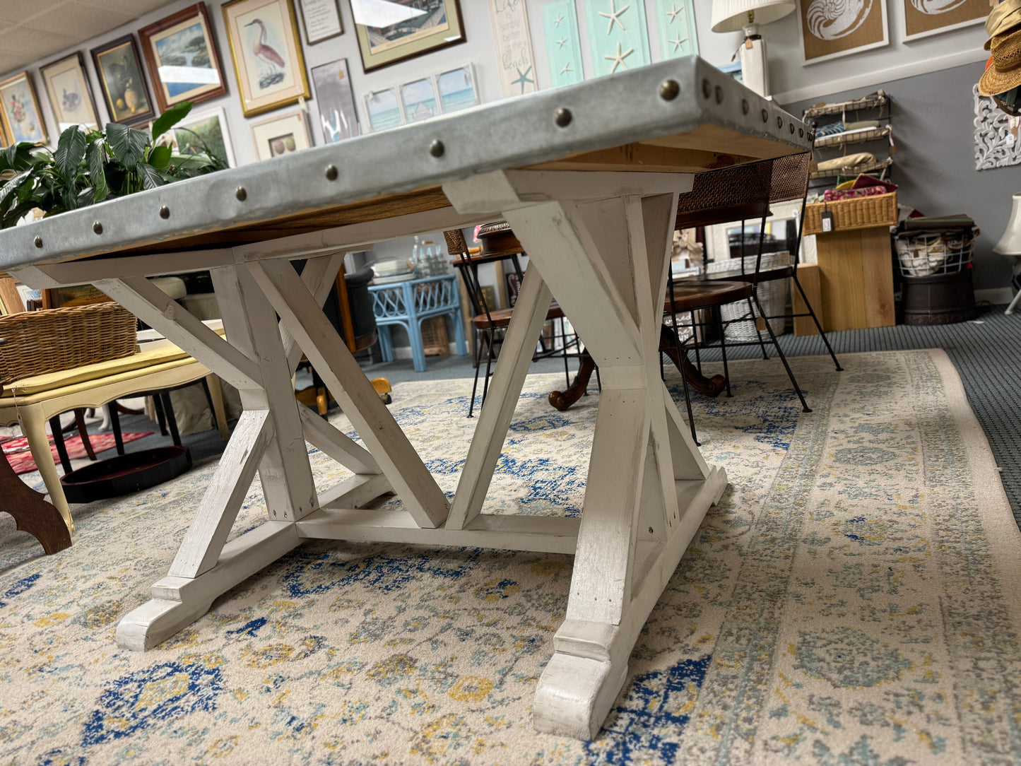 Zinc Top Trestle Table 58 x 41