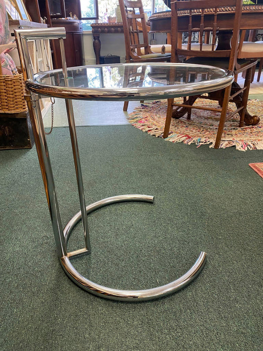 Eileen Gray’s 1960’s Mid Century Modern Adjustable Steel &  Glass Side Table